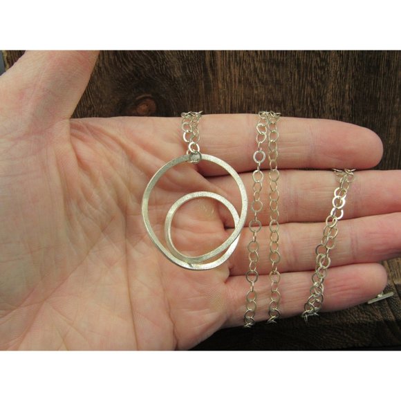 32 Inch Sterling Silver Long Rustic Twisting Abstract Pendant Necklace - Picture 2 of 6